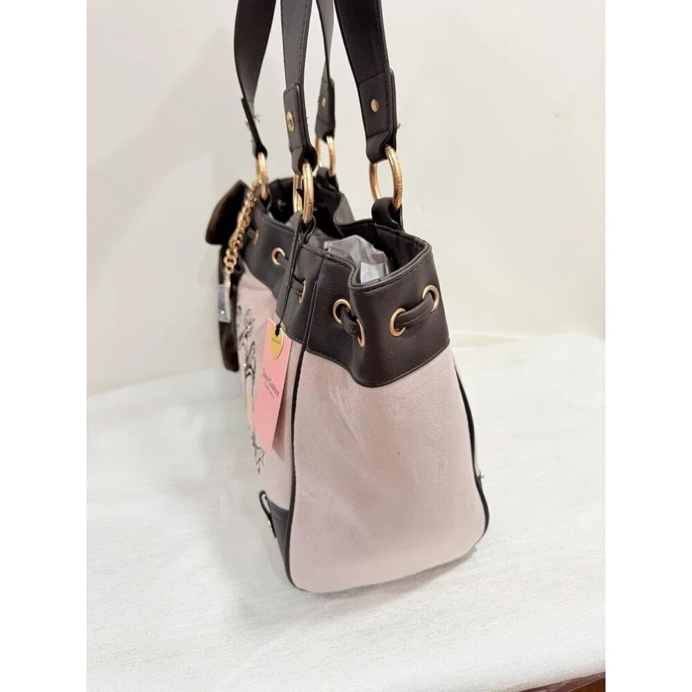 Juicy Couture Juicy Lover’s Club Tote Dusty Blush Pink Brown Velour NWT Y2K